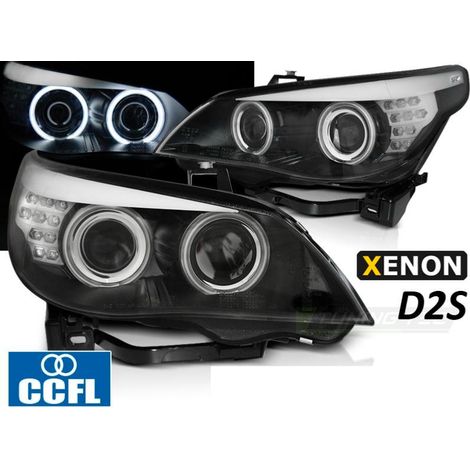 Paire de feux phares BMW E60 /E61 03-04 XENON angel eyes led CCFL noir-40210069