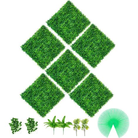 VEVOR Artificial Boxwood Panels, 6 PCS 20"x20" Boxwood Hedge Wall Panels, PE Artificial Grass Backdrop Wall 1.6", Privacy Hedge Screen for Decoration of Outdoor, Indoor, Garden, Fence, and Backyard (1/5)