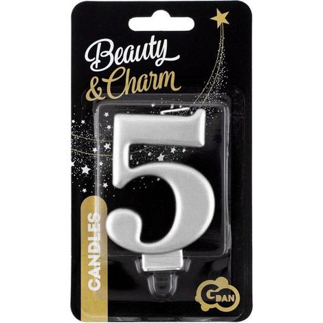 Portacandele B&C a 5 bracci, argento metallizzato, 8,0 cm