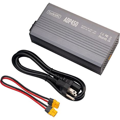 ToolkitRC ADP450 AC 450W 24V 19A Netzteil mit XT60-Ausgang, kompatibel mit M8D-, M6D-, M8P- und M9-Ladegeräten, EU-Stecker.