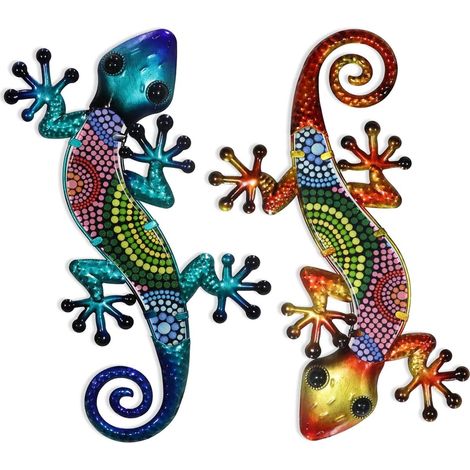Décoration murale en métal Gecko, lot de 4, 8 cm, décoration extérieure en Verres à suspendre, sculpture Décoration pour jardin, clôture, maison (1/5)