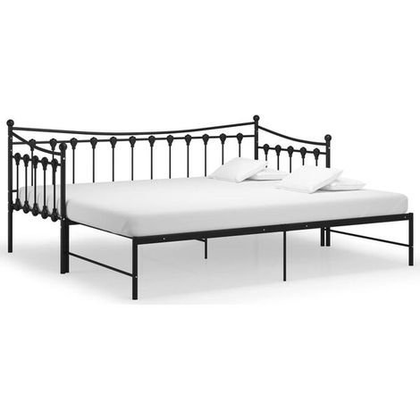 Cadre de canapé-lit extensible (matelas non inclus), métal noir, 90 x 200 cm (1/5)
