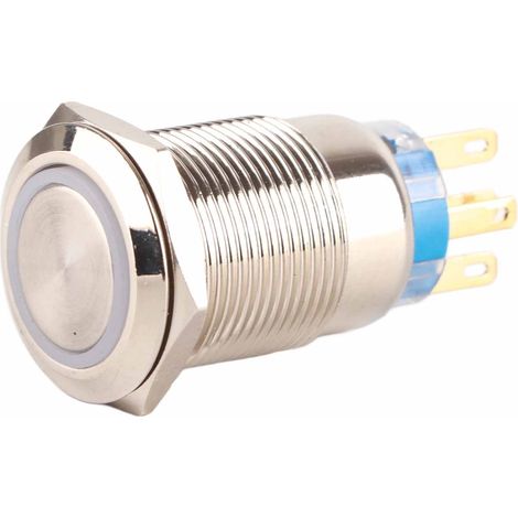 Bouton poussoir verrouillable 19mm étanche 12-24V inox LED blanc à verrouillage automatique (1/5)
