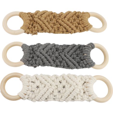 Soavoa Porte-Serviettes Macramé 3 Pièces Décoration Murale Salle De Bain Cuisine Style Bohème En Coton Tressé Avec Anneaux Bois (1/4)