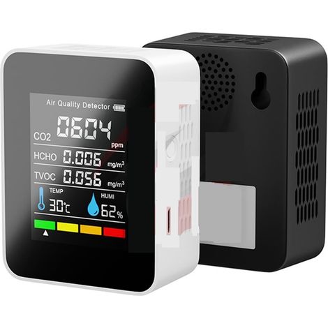 Compteur de particules de poussière professionnel, 5 in1 Moniteur d'air CO2 Détecteur de dioxyde de carbone Entrepôt Qualité de l'air Température Humidité TVOC HCHO Moniteur Mesure Mètre pour la reche (1/4)