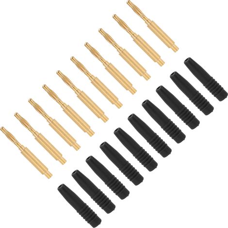 Lot de 10 fiches bananes plaquées or, connecteurs mâles 2 mm, fiches métalliques isolées avec boîtier pour appareils de test, noir (1/5)