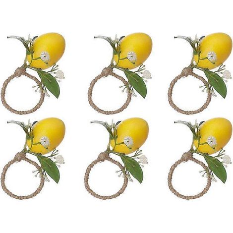 Lot de 6 ronds de serviette citron, motif feuille de vigne citronnée (1/5)