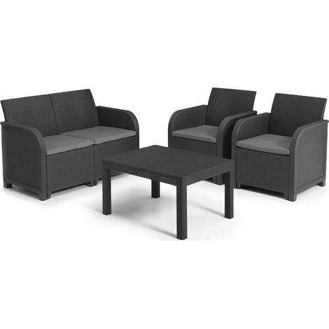 KETER Conjunto de Jardín Sanremo con Dos sillones y sofá de 2 plazas con Mesa Auxiliar, Resina imitación ratán Trenzado. (1/4)