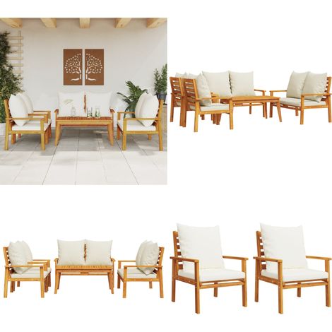 Salon de jardin avec coussins 5 pcs Bois d'acacia solide - Salon De Jardin - Mobilier De Jardin - Set De Salon Extérieur - Table Basse - Chaises De Jardin - Home & Living (1/5)