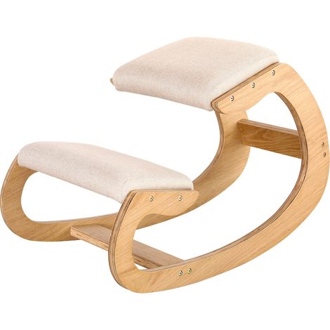 Siège Assis À Genoux, Siege Ergonomique, Chaise Ergonomique, Tabouret Ergonomique, Coussin En Bois Et En Lin, Soulager Les Douleurs Au Dos Et Au Cou Et Améliorer La Posture (Chêne Blanc) (1/4)