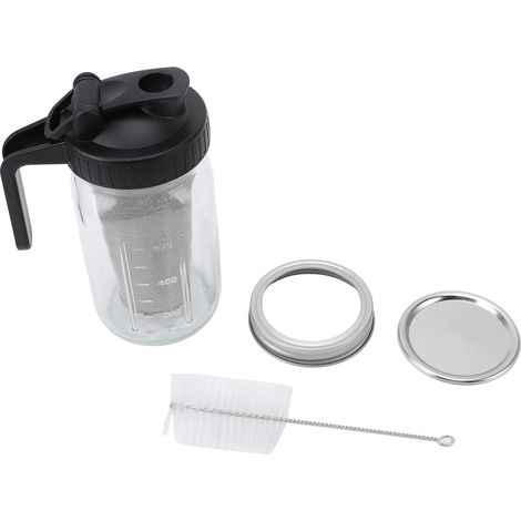 Carafe Café Froid avec Filtre Inox, Verre Épais 1L Noire, Couvercle Anti-fuite et Bec Verseur Pratique pour Glace Maison (1/5)