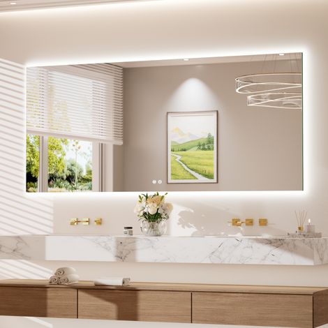 Keonjinn Miroir LED salle de bain 180x80cm, miroir lumineux rectangulaire, anti-buée, tactile, 3 couleurs dimmable, mémoire, IP44, pose horizontale/verticale, salon, couloir, entrée (1/5)