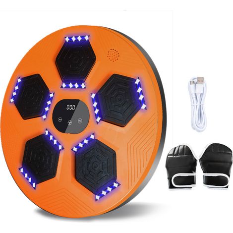 Machine de boxe musicale avec gants, machine de boxe musicale intelligente murale avec 18 vitesses et 9 modes, machine de boxe à 5 cibles, équipement de boxe électronique pour l'entraînement à domicil (1/5)