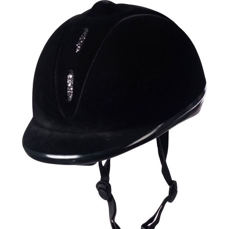 58-61 cm, nero e argento: Casco per equitazione modello Flock in velluto con inserto glitterato argento