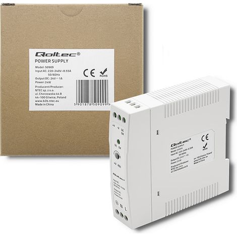Fuente de alimentación Qoltec para carril DIN  24 W  24 V  1 A  Blanca  Delgada (1/5)