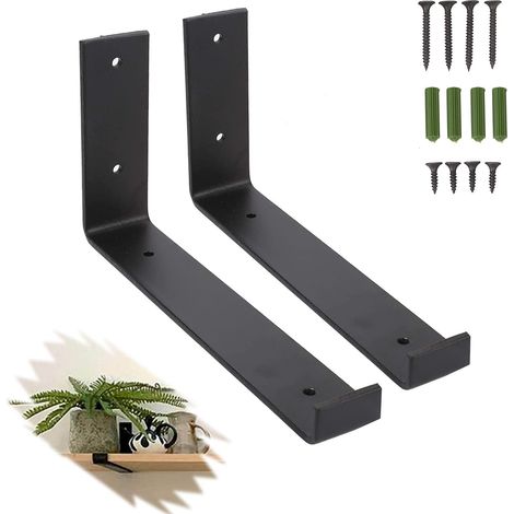 Youyijia 2pcs Shelf Brackets Heavy Duty Scaffold Board Shelf Brackets Black Right Angle Wall Mounted Vintage Shelving with Matching Screw and Anchors(4.5 x 9 inch) (1/5)