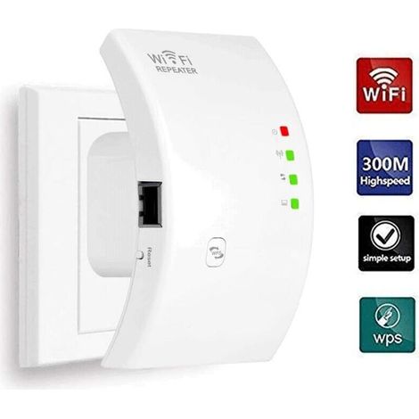 Répéteur WiFi Amplificateur WiFi Puissant N300,2.4GHz WiFi Repeteur avec 1 Port Ethernet,Intégrées Norme IEEE 802.11 b/g/n,Compatible avec Tous Les Routeurs,Facile à Installation (1/5)