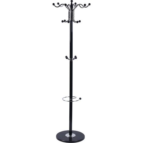 Appendiabiti a forma di albero con 16 ganci, appendiabiti per giacche, cappelli, borse, appendiabiti in metallo+marmo per ingresso, corridoio, camera da letto (nero) (1/5)