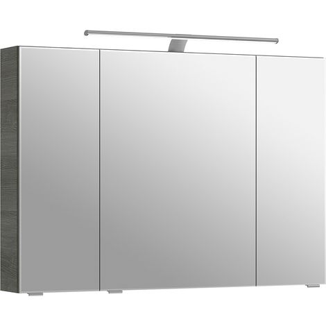 Badezimmer Spiegelschrank mit LED Aufbauleuchte, 98cm breit, in Graphit Struktur quer Nb. SOLINGEN-66, B/H/T ca. 98/70,3/17 cm (1/5)