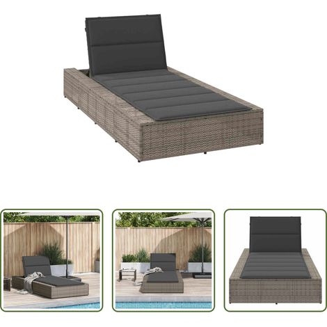 Gartenliege -  Sonnenliege mit schwebender Auflage Grau Poly Rattan