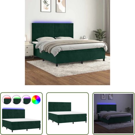 Matelas LED -  Sommier à lattes de lit matelas et LED Vert foncé 160x200 cm (1/5)