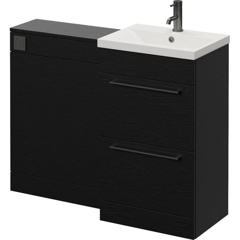 Napoli 390 Cento Nero Oak 1100mm 2 Drawer Vanity Unit Toilet Suite with Glide Basin - 1100mm - Gunmetal Grey 320mm HandleWithout Kingston Toilet Pan