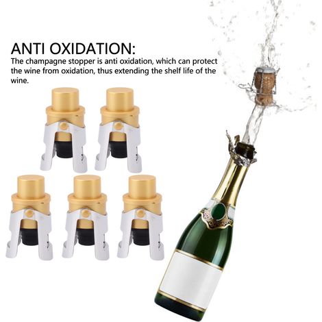 Set di 5 tappi riutilizzabili in acciaio inox per bottiglie di vino (1/4)