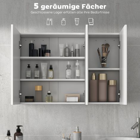 Armoire à miroir de salle de bain, meuble mural avec 3 portes miroir, 90 x 15,5 x 60 cm, panneau de particules blanc (1/4)