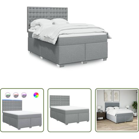 vidaXL LED-Beleuchtung - Boxspringbett mit Matratze Hellgrau 140x200 cm Stoff (1/5)