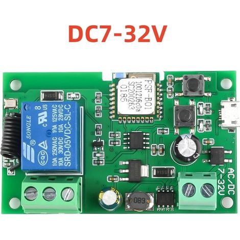 Interrupteur intelligent WiFi Tuya, module de commutation DIY avec minuterie 220 V, commande vocale RF, 2 canaux,1路易微联7-32V(WIFI和RF版本) (1/5)