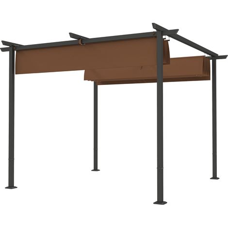 Pergola 3x3 m toit coulissant rétractable polyester 180g/m² UPF30+ marron