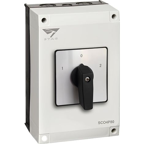 Coffret inverseur de source manuel 80A – Monophasé ou triphasé – Position zéro pour sécurité – Étanchéité IP65 pour extérieur – IMO