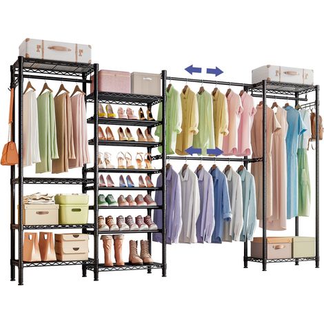 Armoire extensible avec meuble à chaussures, 180 x 35,5 x (240 - 280 cm), vêtements résistants réglables, dressing indépendant, grande capacité, noir (1/5)
