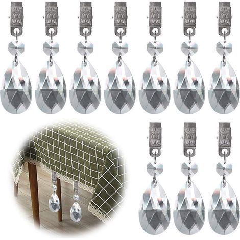 Gewichtete Tischdeckenstützen – Set mit 10 Tischdeckengewichten, mit Metallklammern und AB-Kristallglasprismen in Tropfenform – Robuste Gewichte für Outdoor-Tischdecken (netzförmig) – Tischdeckengewic (1/5)