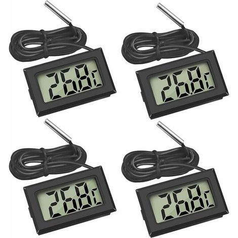 Mini-Digital-LCD-Thermometer mit Temperaturfühler für Kühlschränke, Gefrierschränke und Aquarien (4 Stück, Schwarz) (1/4)