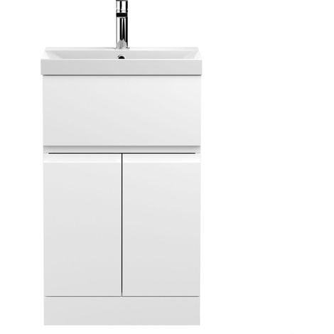 Mavesyn Contemporary 2 Door 1 Drawer Floor Standing Vanity Unit with Thin Edge Basin, Satin White, 500mm