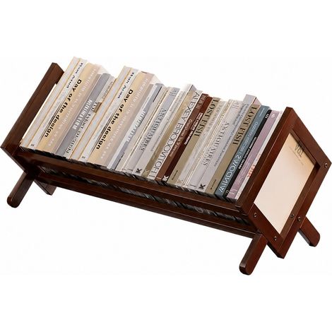 Étagère de bureau en bambou, étagère de rangement multi-niveaux pour bureau à domicile, rangement de table, petite étagère couleur noyer de 33 cm - 50 cm (1/5)