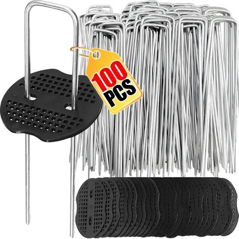 (Lot de 10) Agrafes de jardin en U, piquets robustes pour clôture, clous à gazon galvanisés, pour maintenir les pelouses et les barrières.