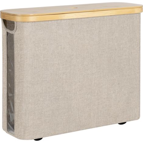 Panier de Rangement pour Papier Toilette, 28L Panier à Papier Toilette avec Couvercle en Bambou, 44x18x37.5 cm Boite Rangement, Kaki léger (1/5)