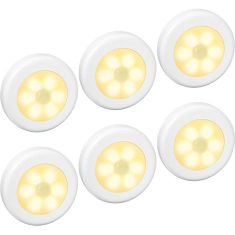 Lampes De Nuit Avec Capteur De Mouvement - 6 LED - Détection PIR Jusqu'à 3 M - Fonctionne Sur Piles AAA - Auto-Allumage En Cas De Mouvement Dans L'Obscurité - 6 Pièces