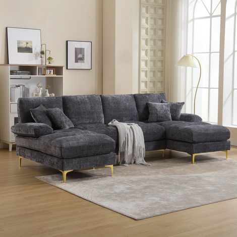 Divano a U in chenille grigio 272 x 136 x 88 cm con doppia chaise longue (1/5)
