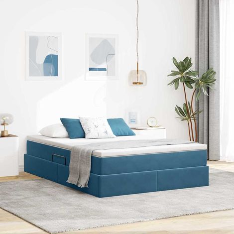 Lit avec rangement et matelas Bleu foncé 140 x 200 cm Velours vidaXL (1/5)