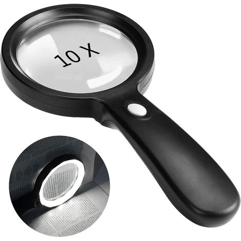 Lente d'ingrandimento con luce, lente d'ingrandimento portatile 10X con 12 LED per degenerazione maculare, lettura, saldatura e ispezione. (1/5)