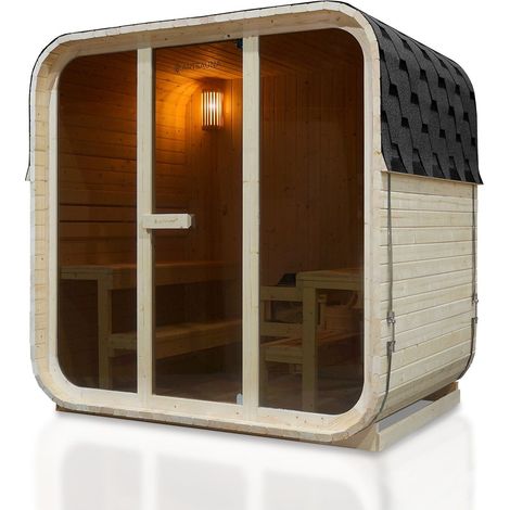 Sauna a botte quadrata per 6 persone Fjora Sauna a botte con finestra panoramica e set di accessori per il giardino