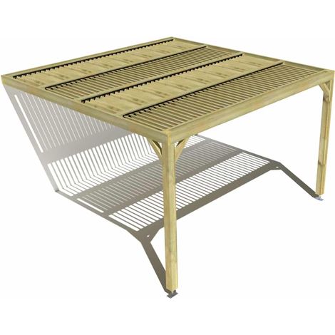 Pergola bois • 4m x 4m • adossée • sens largeur • lames orientables bioclimatiques incluses • livraison comprise (1/3)
