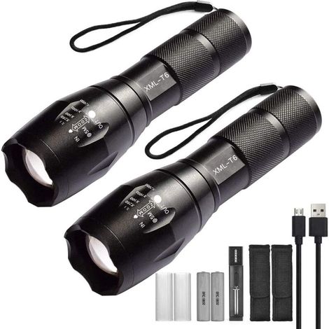 2er-Pack Hochleistungs-LED-Taschenlampen mit 2 wiederaufladbaren 18650-Akkus, taktische Taschenlampe mit USB-Ladegerät (1/5)