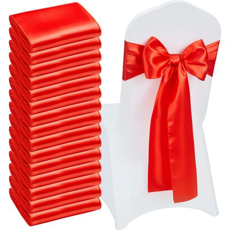 Mophorn Satin Chair Sashes Bows, 50PCS Ribbon Ties for Chairs, 7 x 108 inch, Red Event Decoration, Ideal for Weddings, Baby Showers, Parties, Banquets, and Chair Cover Accents (1/5)