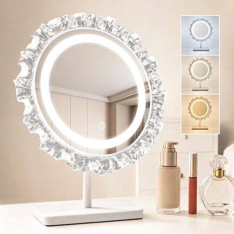 GBLY Specchio Trucco LED Rotondo Hollywood 30x38cm Specchio da Toilette con Luce Specchio Make Up Illuminato Specchio da Tavolo per Tocco (1/5)