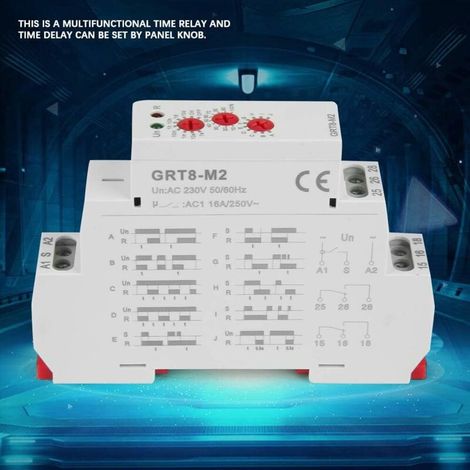 Relè temporizzato multifunzione GRT8-M2 a 10 funzioni, 220 V CA, per montaggio su guida DIN (1/4)
