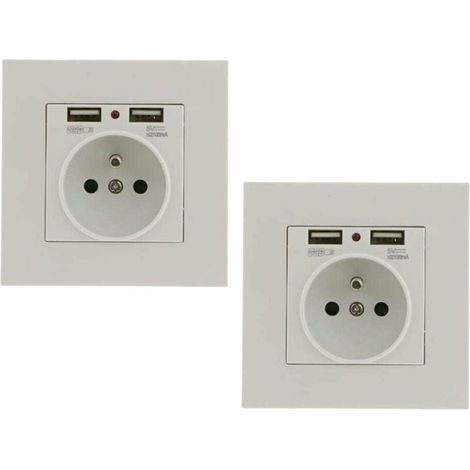 Lot de 2 Prises Murales, Prise Electrique Murale avec Double USB , Prise Encastrable avec 2 Ports de USB Pratique et Manialble